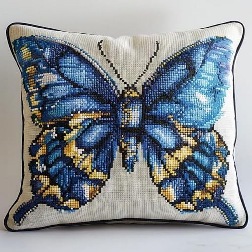 Pskgbxmu Gestempeltes Kreuzstich Kissen 45x45cm Schmetterling DIY Kissen Stickerei Set für kreative Inneneinrichtung Handarbeitsset für erwachsene Anfänger von Pskgbxmu