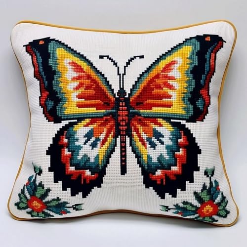Pskgbxmu Gestempeltes Kreuzstich Kissen 45x45cm Schmetterling DIY Kissen Stickerei Set für kreative Inneneinrichtung Handarbeitsset für erwachsene Anfänger Pskgbxmu Gestempeltes Kreuzstich Kissen 45x45cm Schmetterling DIY Kissen Stickerei Set für kreative Inneneinrichtung Handarbeitsset für erwachsene Anfänger von Pskgbxmu