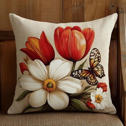 Pskgbxmu Gestempeltes Kreuzstich Kissen 45x45cm Schmetterling und Blume DIY Kissen Stickerei Set für kreative Inneneinrichtung Handarbeitsset für erwachsene Anfänger von Pskgbxmu