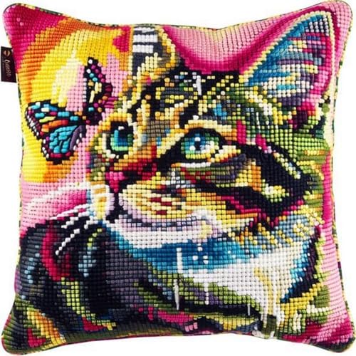 Pskgbxmu Gestempeltes Kreuzstich Kissen 45x45cm Schmetterlingskatze DIY Kissen Stickerei Set für kreative Inneneinrichtung Handarbeitsset für erwachsene Anfänger Pskgbxmu Gestempeltes Kreuzstich Kissen 45x45cm Schmetterlingskatze DIY Kissen Stickerei Set für kreative Inneneinrichtung Handarbeitsset für erwachsene Anfänger von Pskgbxmu