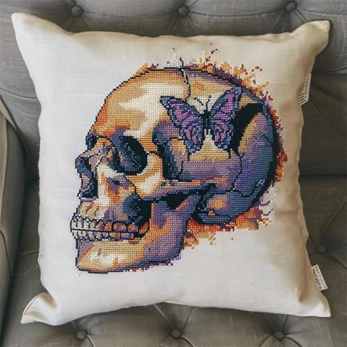 Pskgbxmu Gestempeltes Kreuzstich Kissen 45x45cm Schmetterlingsknochen DIY Kissen Stickerei Set für kreative Inneneinrichtung Handarbeitsset für erwachsene Anfänger von Pskgbxmu