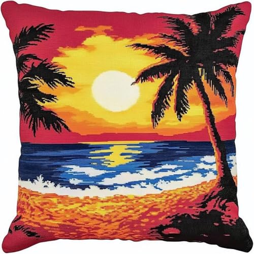 Pskgbxmu Gestempeltes Kreuzstich Kissen 45x45cm Sonnenuntergang am Strand DIY Kissen Stickerei Set für kreative Inneneinrichtung Handarbeitsset für erwachsene Anfänger Pskgbxmu Gestempeltes Kreuzstich Kissen 45x45cm Sonnenuntergang am Strand DIY Kissen Stickerei Set für kreative Inneneinrichtung Handarbeitsset für erwachsene Anfänger von Pskgbxmu