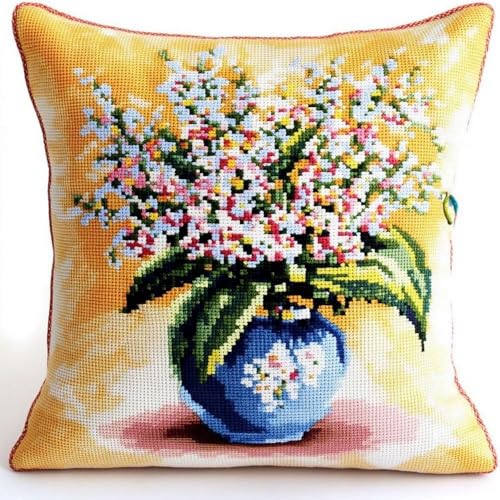 Pskgbxmu Gestempeltes Kreuzstich Kissen 45x45cm Stillleben Blume DIY Kissen Stickerei Set für kreative Inneneinrichtung Handarbeitsset für erwachsene Anfänger von Pskgbxmu
