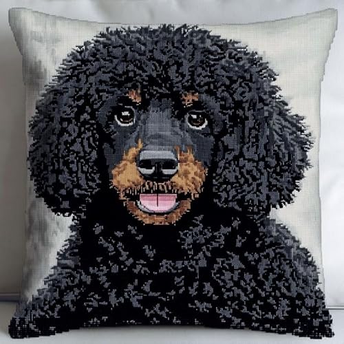 Pskgbxmu Gestempeltes Kreuzstich Kissen 45x45cm Teddy Hund DIY Kissen Stickerei Set für kreative Inneneinrichtung Handarbeitsset für erwachsene Anfänger von Pskgbxmu