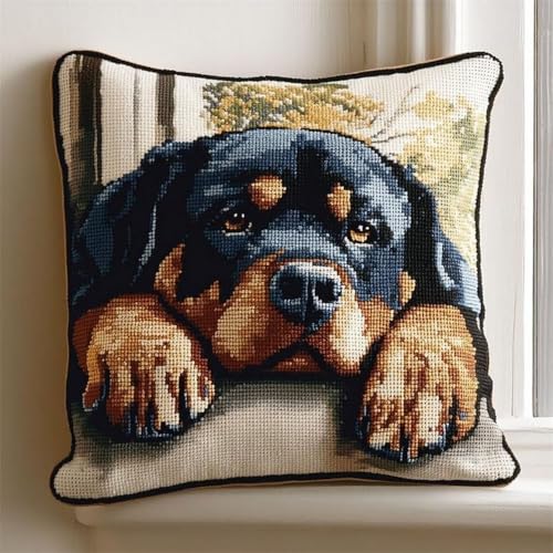 Pskgbxmu Gestempeltes Kreuzstich Kissen 45x45cm Tierhund DIY Kissen Stickerei Set für kreative Inneneinrichtung Handarbeitsset für erwachsene Anfänger von Pskgbxmu