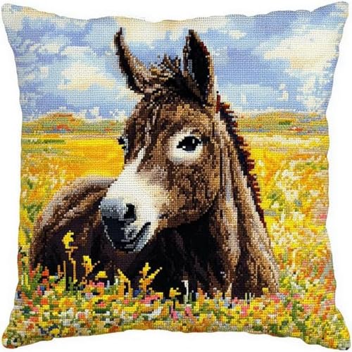 Pskgbxmu Gestempeltes Kreuzstich Kissen 45x45cm Tiesel DIY Kissen Stickerei Set für kreative Inneneinrichtung Handarbeitsset für erwachsene Anfänger von Pskgbxmu