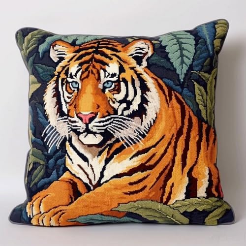 Pskgbxmu Gestempeltes Kreuzstich Kissen 45x45cm Tiger DIY Kissen Stickerei Set für kreative Inneneinrichtung Handarbeitsset für erwachsene Anfänger Pskgbxmu Gestempeltes Kreuzstich Kissen 45x45cm Tiger DIY Kissen Stickerei Set für kreative Inneneinrichtung Handarbeitsset für erwachsene Anfänger von Pskgbxmu