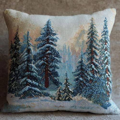 Pskgbxmu Gestempeltes Kreuzstich Kissen 45x45cm Weiße Zeder DIY Kissen Stickerei Set für kreative Inneneinrichtung Handarbeitsset für erwachsene Anfänger von Pskgbxmu