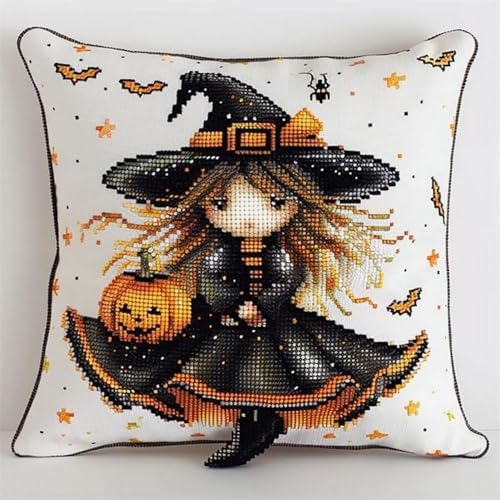 Pskgbxmu Gestempeltes Kreuzstich Kissen 45x45cm Zaubermädchen DIY Kissen Stickerei Set für kreative Inneneinrichtung Handarbeitsset für erwachsene Anfänger von Pskgbxmu