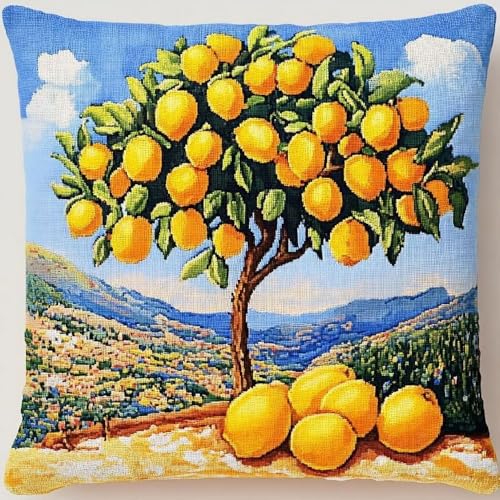 Pskgbxmu Gestempeltes Kreuzstich Kissen 45x45cm Zitronenbaum DIY Kissen Stickerei Set für kreative Inneneinrichtung Handarbeitsset für erwachsene Anfänger Pskgbxmu Gestempeltes Kreuzstich Kissen 45x45cm Zitronenbaum DIY Kissen Stickerei Set für kreative Inneneinrichtung Handarbeitsset für erwachsene Anfänger von Pskgbxmu
