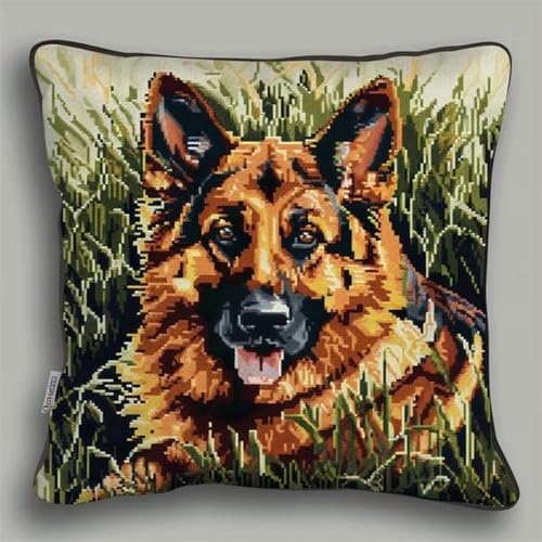 Pskgbxmu Kreuzstickpackung Gestempelte Stick-Kissenbezüge Schäferhund DIY Gebastelt Kissenbezug ohne Kissenkern für kreative Inneneinrichtung Handarbeitsset 45x45cm von Pskgbxmu