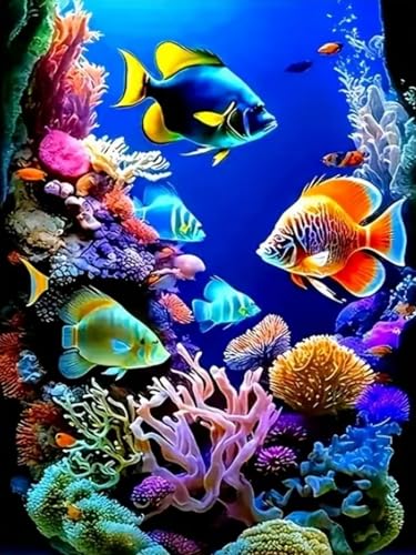 Pskgbxmu Vorgedruckt Kreuzstich Set Bunte Fische im Ozean DIY Stickvorlagen 11CT Stickbilder Zum Sticken Starter Set FüR Erwachsene Kinder AnfäNger 40x50 cm von Pskgbxmu