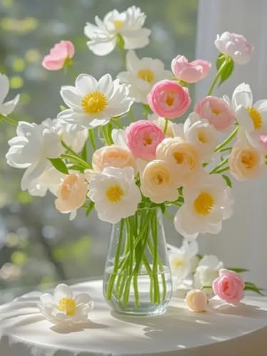 Pskgbxmu Vorgedruckt Kreuzstich Set Schöne Blumen DIY Stickvorlagen 11CT Stickbilder Zum Sticken Starter Set FüR Erwachsene Kinder AnfäNger 40x50 cm von Pskgbxmu