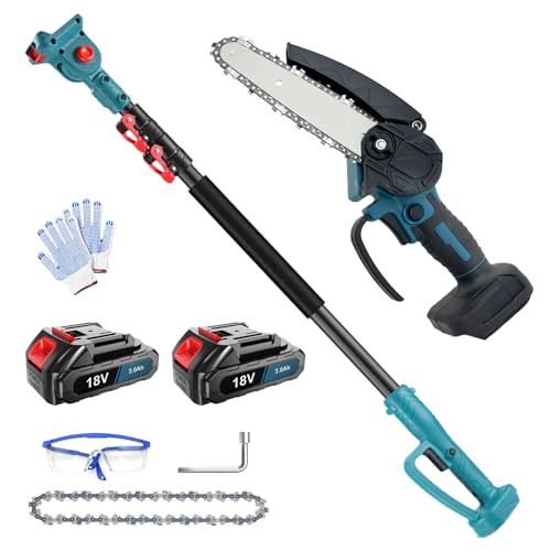 Akku Hochentaster 6 Zoll Mit 2 * 3000mAh Akku, 2-IN-1 Bürstenlose Elektrisch Astsäge kompatibel mit Makita 18V, Verstellbare Stange bis 1,5M, 180° schwenkbarer Motorkopf Akku Hochentaster 6 Zoll Mit 2 * 3000mAh Akku, 2-IN-1 Bürstenlose Elektrisch Astsäge kompatibel mit Makita 18V, Verstellbare Stange bis 1,5M, 180° schwenkbarer Motorkopf von Psogpone