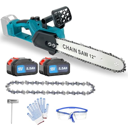 Akku Kettensäge 12 Zoll, 11000mAh Elektro Kettensäge für Makita 18V Akku, Kettensäge Elektrisch, 550W Batteriebetrieben Handkettensäge für Gartenscheren Astschere Holzschneidenz (2 * 5500mAh Akku) Akku Kettensäge 12 Zoll, 11000mAh Elektro Kettensäge für Makita 18V Akku, Kettensäge Elektrisch, 550W Batteriebetrieben Handkettensäge für Gartenscheren Astschere Holzschneidenz (2 * 5500mAh Akku) von Psogpone