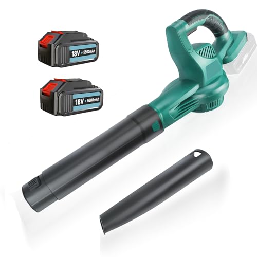 Akku Laubbläser Kompatibler BL1850, 2 x 5500mAH Akku,2 Düsen,Luftgeschwindigkeit Leicht u. Leistungsstark, Drehzahlregelung, Softgrip für Gartenpflege, Rasenpflege und Schneeräumung von Psogpone