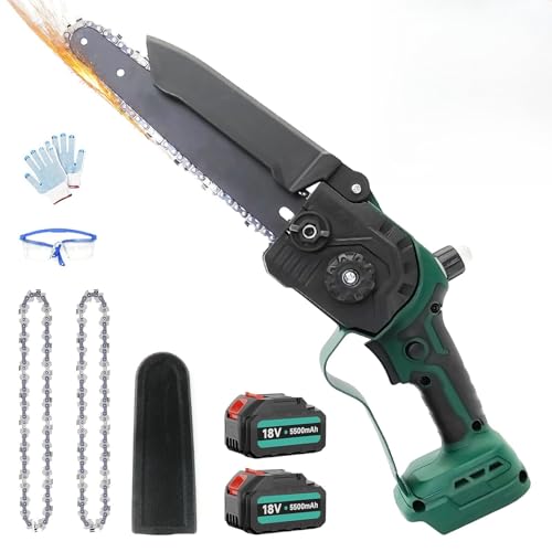 Mini Akku Kettensäge 8 Zoll Mit 2 * 5500mAh, Akku-Astkettensäge für Makita, Elektro Kettensäge Handkettensäge mit Automatischem Ölsystem für Gartenscheren Astschere Holzschneidenz von Psogpone