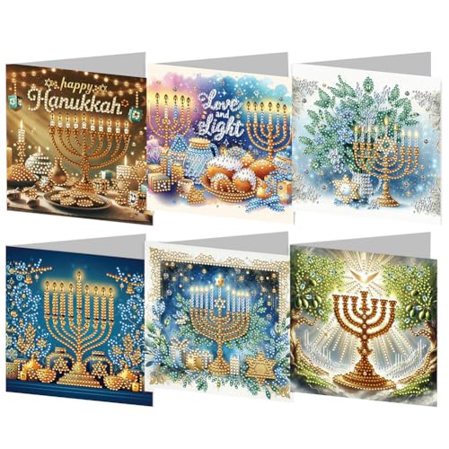 PsraGoor 6PCS DIY Malerei Begrüßungskarte Set Hanukkah Designs Strass - Art Mosaic Postcards Hanukka Thema Art Grußkarten für Geburtstage Thanksgiving und besonderer Anlass von PsraGoor