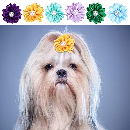 30 Stücke Haustier Multicolor Blume Haarbögen Nette Hundehaar Dekoration Gänseblümchenform Pflege Zubehör für Katze Medium Kleine Hund von Pssopp