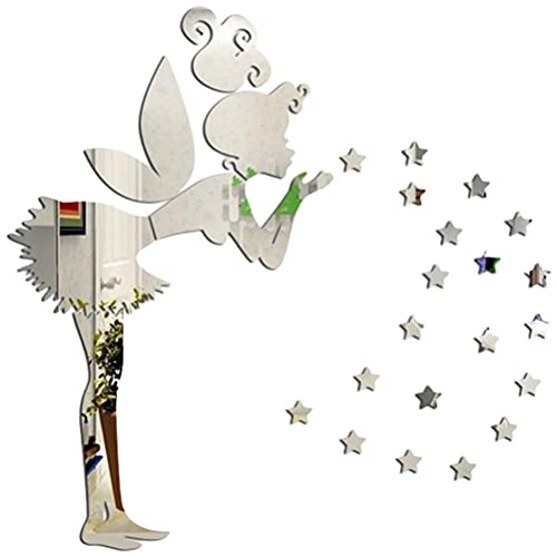 3D-Spiegel-Wandaufkleber, DIY-Acryl-Feen-Stern-Raumdekoration mit Wanddekoration für, Fee, Kleines Mädchen (Silber) von Pssopp