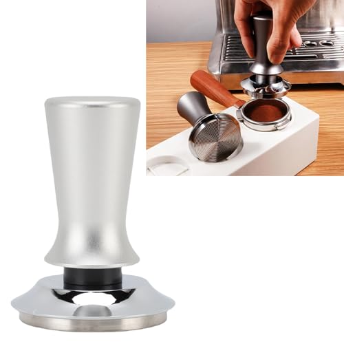 58-mm-Kaffeestampfer, Komfortables Griffdesign, Automatische Tiefeneinstellung, Kaffee-Handpresswerkzeug für die Café-Zubereitung (schwarz) (SILVER) von Pssopp