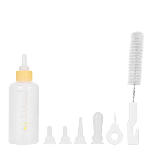 Aufzuchtflasche Pet Milchflasche Haltbares Wasser Milch Flasche 60ml Pet Babyflasche Milch Feeder Haustier Aufzucht Set mit Nippel Pinsel Set für Welpen Kätzchen(Gelb) von Pssopp