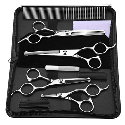 Hundesalon Schere Set Edelstahl Sicherheits Rundspitze Friseurschere Haarschnitt Tool Kit Gerade Schere Effilierschere Gebogene Schere Kamm Hunde Katze Grooming Trimmer Kit von Pssopp