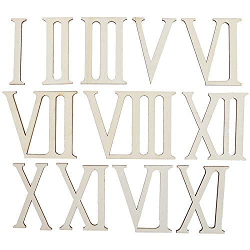 Pssopp 12 Stück unlackierte Holzbuchstaben römische Ziffern Formen Holz römische Ziffern Form Holz Zahlen DIY Uhr Zahlen Holz Handwerk 7 cm von Pssopp