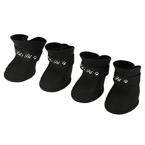 Pssopp 4Pcs Hundeschuhe Pfotenschutz Gummi Regenschutz Wasserdicht Anti-Rutsch Gummi Regen Stiefel Haustierschuhe für Kleine Hunde Katze Welpen (M-Schwarz) von Pssopp