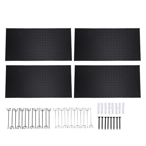 Pssopp 4pcs Pegboards Kits, Rechteckige Matte Metallplatten mit Silbernen Schwarzen Haken für Lagerhaus -Garage -Werkzeuglagerung von Pssopp