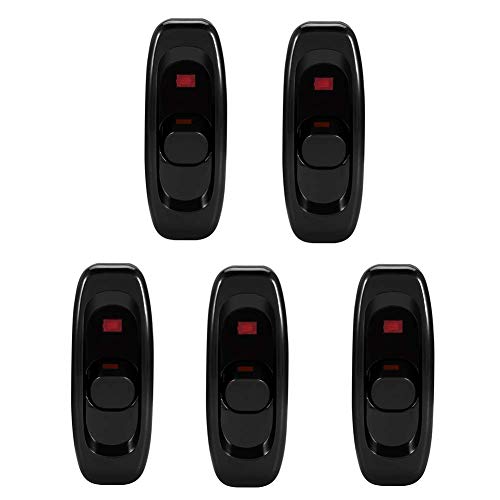 Pssopp 5er Pack Zwischenschalter AC 250V 10A, Inline Lichtschalter mit LED Kontrollleuchte, Schalter für Lampen und Beleuchtung, Schwarz (Set of 5) von Pssopp