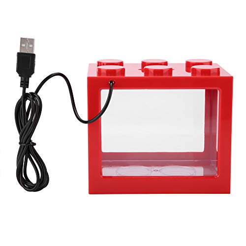 Pssopp Aquarium Dekorative Mini Aquarium USB LED Licht Lampe Aquarium Desktop Lampe Aquarium für Box Office Tee Tisch Dekor(Rot) von Pssopp