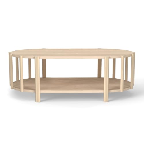 Pssopp Couchtisch, 2 Ebenen Ovale Form Eleganter und Moderner Wohnzimmer Kleiner Mittelplatte mit Stauraum für Wohnungsort Wohnung (Holzfarbe) von Pssopp