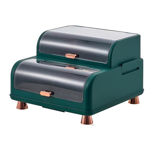 Pssopp Doppelschicht Castlery Storage Box, Entlassungskiste für Schalen, Geschirr, Essstäbchen mit Deckel, Kunststoffgeschirrspeicherbox für Lebensmittelqualität (GREEN) von Pssopp