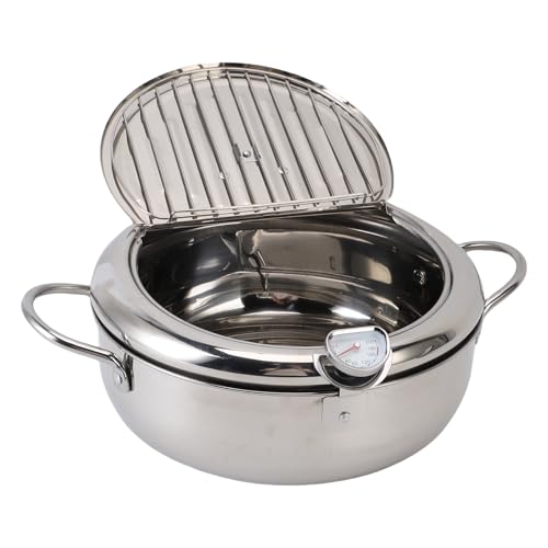 Pssopp Edelstahl Japanischer Bratpfanne Tempura Fritteuchsen -Topf, Fritteuchsen -Topf mit Thermometer und Öl Tropfabflussregal für Französische Pommes Hähnchenflügel und Garnelen Pssopp Edelstahl Japanischer Bratpfanne Tempura Fritteuchsen -Topf, Fritteuchsen -Topf mit Thermometer und Öl Tropfabflussregal für Französische Pommes Hähnchenflügel und Garnelen von Pssopp