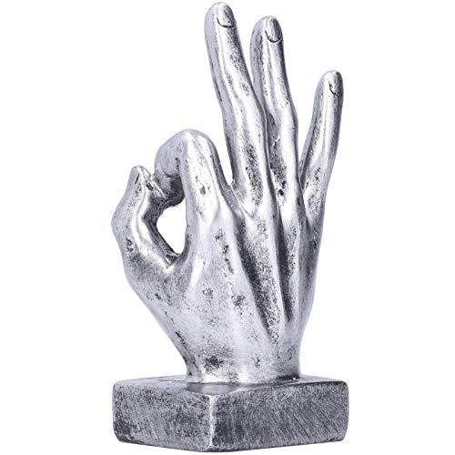 Pssopp Finger Statue Geste Skulptur Harz Finger Statue Hand Geste Schreibtisch Statuen Fingerskulptur Dekor Desktop Ornamente(Silber) von Pssopp