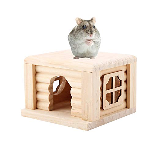 Pssopp Hamster House Naturholz Hamster Cabin Hamsterkäfig Kleintierhaus mit Fenster für Kleintier von Pssopp