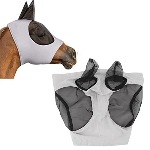 Pssopp Horse Mesh Fly Mask Atmungsaktive Elastische Pferdegesichtsmaske mit Ohrenschutz Reitsportausrüstung (Grau) von Pssopp