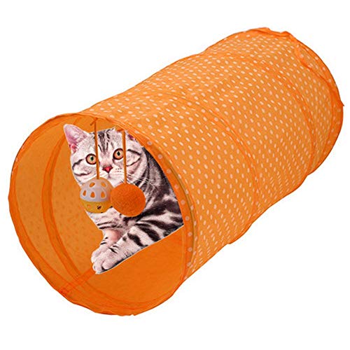 Katzentunnel Katzenspielzeug Faltendes Katzenkrümmertunnel Katzenspiel Tunnel Interaktives Spielen Spielzeug Hide Tunnel für Kitty Kittens Welpen und Hunde(orange) von Pssopp