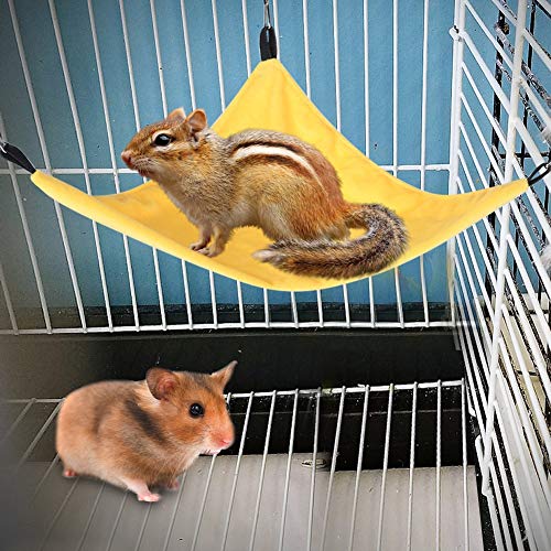 Pssopp Kleine Haustierhängematte mit Klammern, Dreieck Hamster Hängendes Bett, Käfigzubehör für Zuckergleiter Meerschweinchen -Mäuse Ratten Vögel, Grau, Gelb, für Ruhe und Schlaf (Yellow) von Pssopp