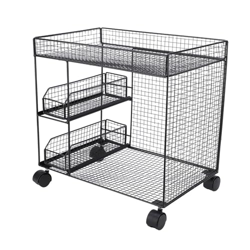 Pssopp Organizer des Küchenschranks, Atmungsaktives Eisendraht -Konstruktionsplatz Sparen Multifunktionales Mobiles Lagerregal mit 360 Grad Rotierenden Abschließbaren Rädern für Zuhause (Black) von Pssopp