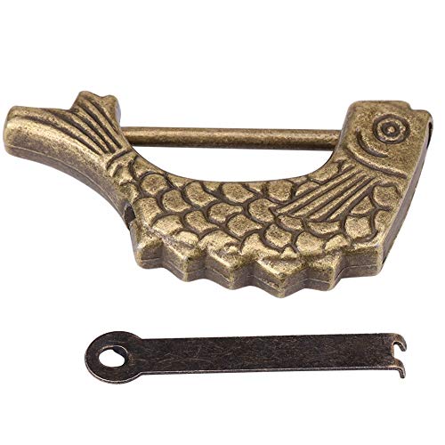 Pssopp Retro -Fischmuster Antiquitätenschloss, Legiertes Materialfischform -Vintage -Vorhängeschloss mit Schlüssel für Schmuckschachtel Holzkoffer und Schublade von Pssopp
