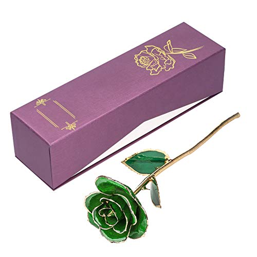 Pssopp Rose 24K künstliche Blume Blume Rose mit Basis grünes Blatt Rose Geschenk Rose Handwerk für Geburtstag Jubiläum Hochzeit Valentinstag Grün von Pssopp