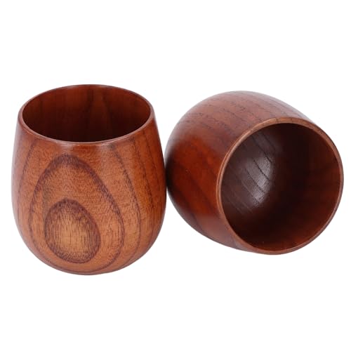 Pssopp Teetasse aus Holz, Japanische Zizyphus-Jujube-Teetasse aus Holz, Set mit 2 Großen Bauchbechern, Zarte Bierkrüge aus Holz für Wasser, Tee, Kaffee, Cocktails von Pssopp