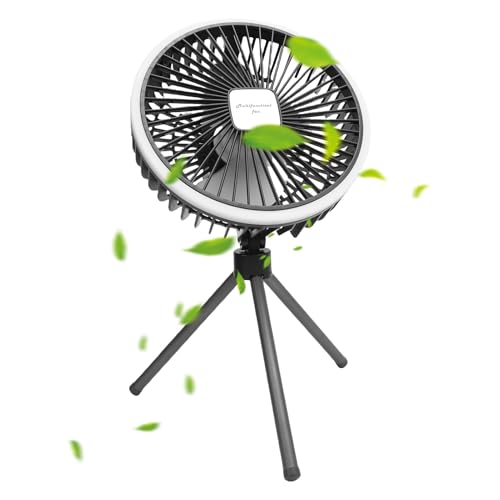 Pssopp Tripod Stand Camping Cooling Lüfter, Lärmreduzierungskreis Leuchtdesign USB Wieder Aufladen Tragbarer Desktop -Lüfter für Heimreisen von Pssopp