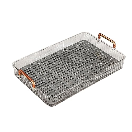 Rechteckiges Tee-Serviertablett, Integrierter Abfluss, Mehrzweck-Kunststofftablett mit Griffen für Partys, Couchtisch, Küche, Wohnzimmer (White) von Pssopp
