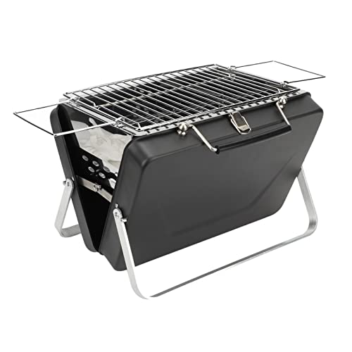 Zusammenklappbarer Grill, Einfache Installation, Tragbarer Holzkohle-Grill aus 410er Edelstahl für Camping (Schwarz) von Pssopp