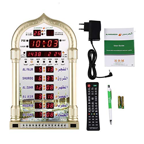 Muslimische Uhr, Islamischer Wandkalender Azan Moschee Gebetsuhr Islam weltweit Gebetszeit Makkah Gebetsmusik Digital Display Wanduhr EU Plug 110V-240V von Pssopp