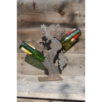 Handgemachte Weinflaschen-Halter, Metallskulptur von Psychedelphia