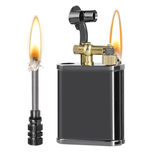 2-in-1-Permanentfeuerzeug mit Kerosin-Streichholz, Vintage-Trench-Feuerzeug mit winddichter, weicher Flamme und seitlichem Kipphebelzünder für Kerzen, Camping und Wandern(Black) von Psyfwznkny